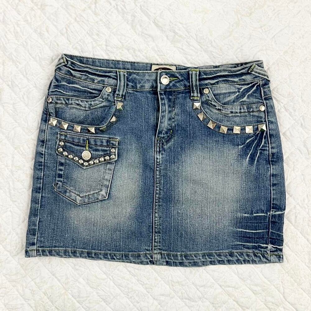 Elite Jeans Vintage Y2k Studded Denim Mini Skirt